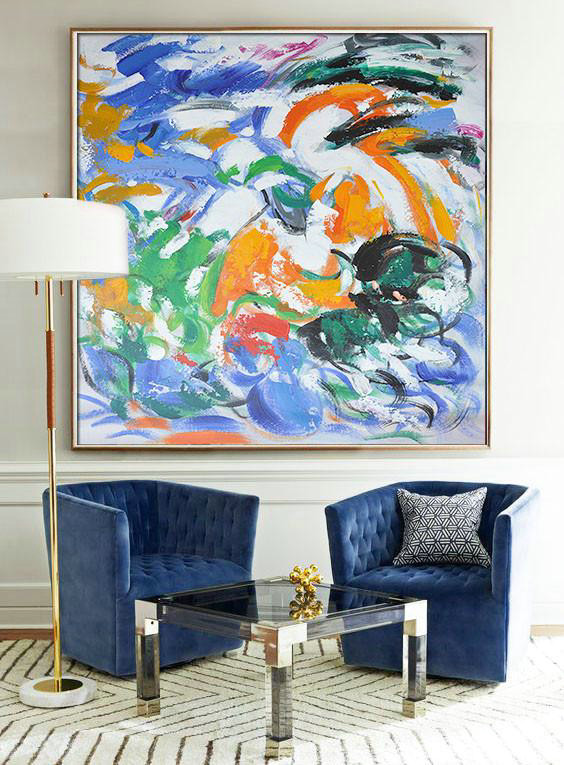 Abstract Painting Extra Large Canvas Art,Oversized Contemporary Art,Extra Large Wall Art,Blue,Orange,Yellow,Green.etc